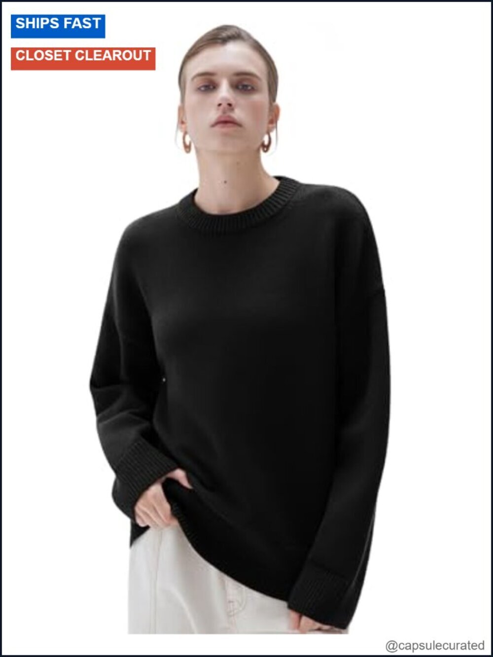 Cashmere Blend Oversized Crew Neck Long Sleeve Pullover Sweater